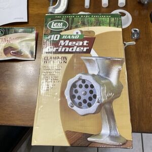 Lem #10 Stainless Steel Meat Grinder Heavy-Duty Clamp-On, Manual Hand Operation